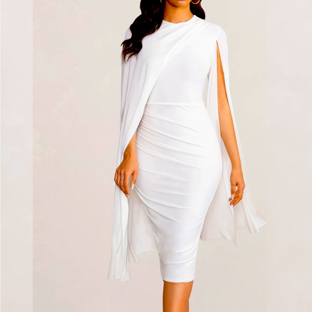 Asymmetrical Cape sleeve Midi dress